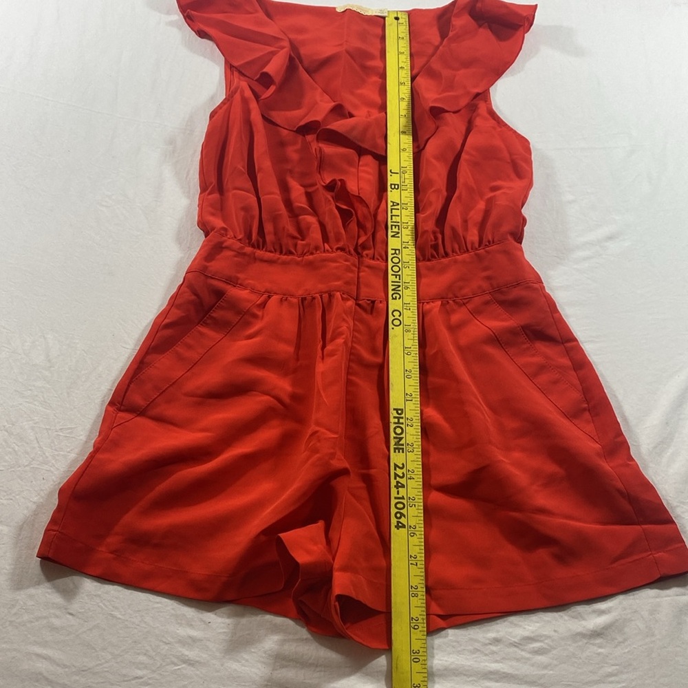 Pins And Needles Romper Shorts Mini V neck pockets Ruffled Red Summer - Picture 11 of 11
